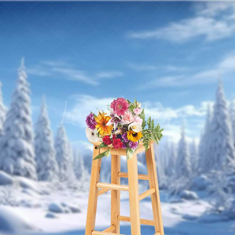 Lofaris Winter Wonderland Photography Backdrop Snow Covered Pine Trees and Forest Natural Scenery Christmas Photo Prop