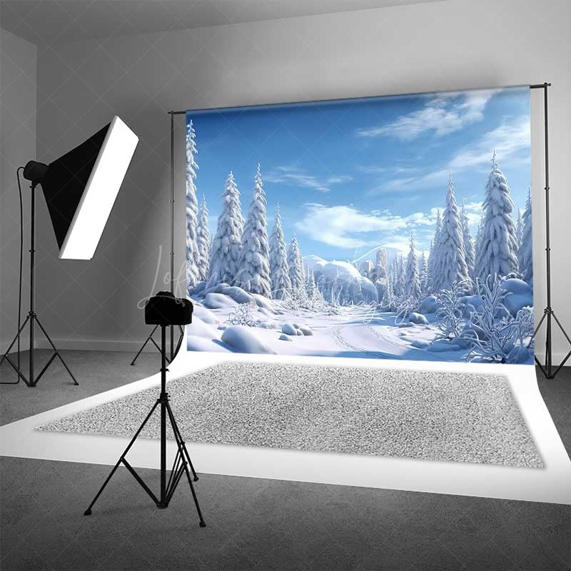 Lofaris Winter Wonderland Photography Backdrop Snow Covered Pine Trees and Forest Natural Scenery Christmas Photo Prop