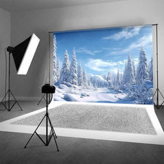 Lofaris Winter Wonderland Photography Backdrop Snow Covered Pine Trees and Forest Natural Scenery Christmas Photo Prop