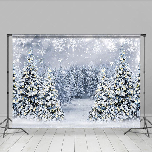 Lofaris Winter Wonderland Photography Backdrop Snowy Christmas Tree Forest Magical Holiday Snowfall Photo Background