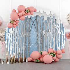 Lofaris Winter Wonderland Round Backdrop Paper Cut Forest Snow Tree Decoration