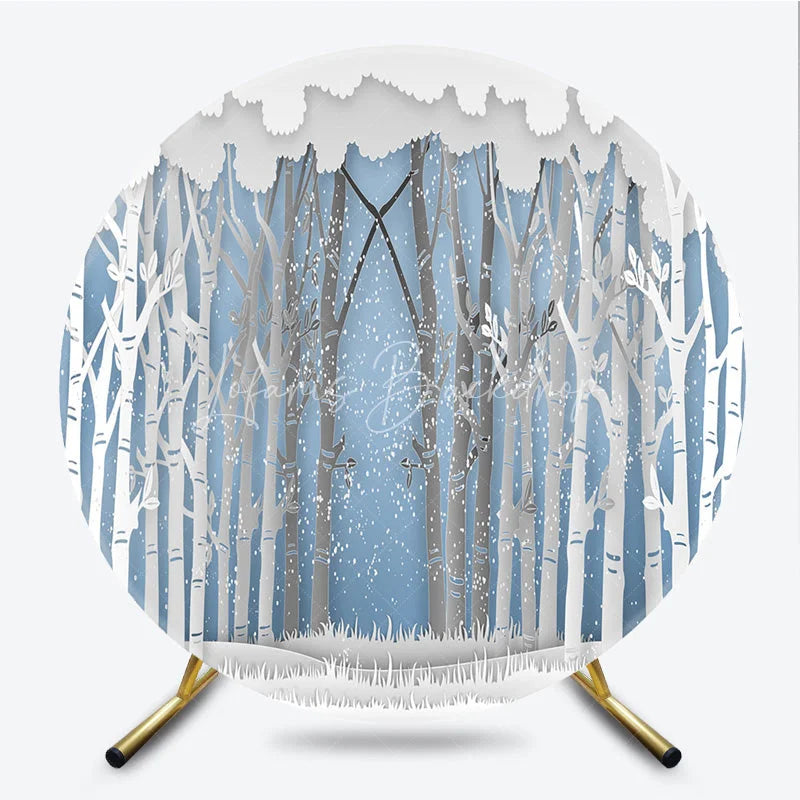 Lofaris Winter Wonderland Round Backdrop Paper Cut Forest Snow Tree Decoration