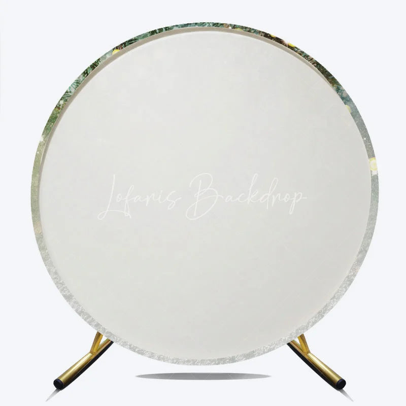 Lofaris Winter Wonderland Round Backdrop with Pine Branches and Snow Warm Bokeh Lights for Christmas Celebrations