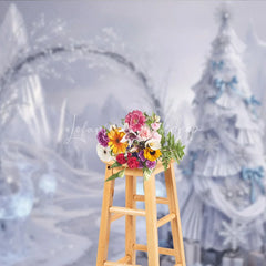 Lofaris Winter Wonderland Silver Ruffle Tree Backdrop Ice Castle Photography Background Crystal Reindeer Holiday Party Decoration