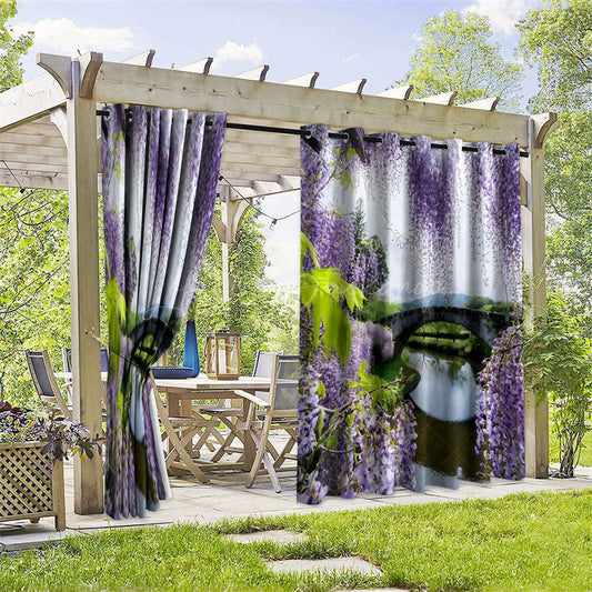 Lofaris Wisteria Flowers Waterproof Printed Outdoor Curtains
