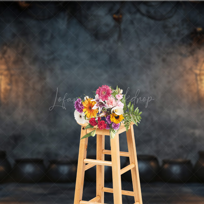 Lofaris Witch’s Lair with Cauldrons Photography Backdrop Spooky Dungeon Wall for Halloween Medieval Photo Shoots