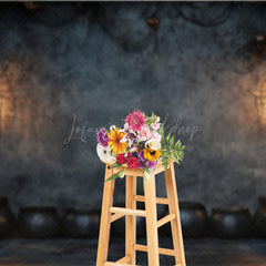 Lofaris Witch’s Lair with Cauldrons Photography Backdrop Spooky Dungeon Wall for Halloween Medieval Photo Shoots