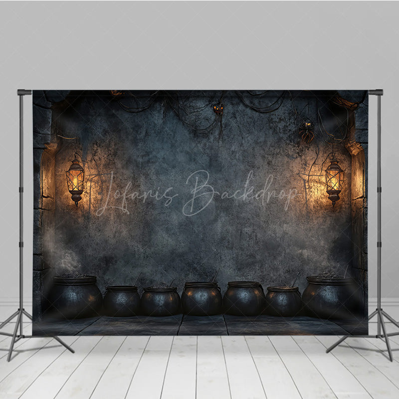 Lofaris Witch’s Lair with Cauldrons Photography Backdrop Spooky Dungeon Wall for Halloween Medieval Photo Shoots