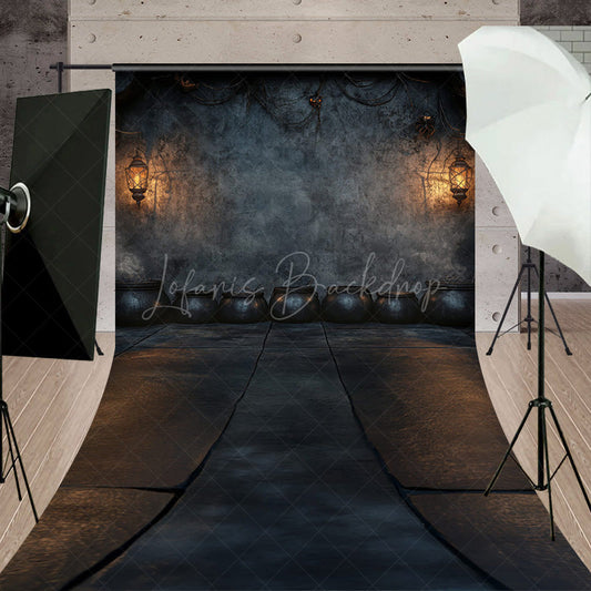 Lofaris Witch’s Lair with Cauldrons Sweep Backdrop Spooky Dungeon Wall and Floor Medieval Photo Shoots