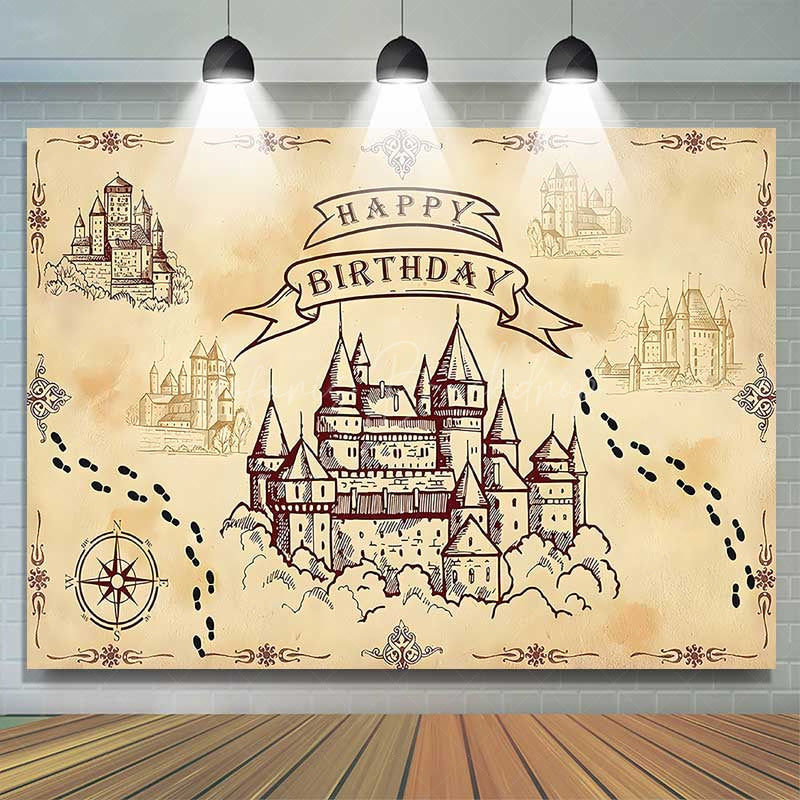 Lofaris Wizard School of Magic Birthday Backdrop Vintage Castle and Footprints Banner Fantasy Movie Theme Party Supplies
