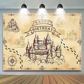 Lofaris Wizard School of Magic Birthday Backdrop Vintage Castle and Footprints Banner Fantasy Movie Theme Party Supplies