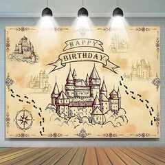 Lofaris Wizard School of Magic Birthday Backdrop Vintage Castle and Footprints Banner Fantasy Movie Theme Party Supplies