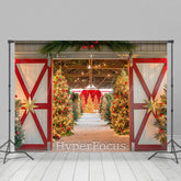 Lofaris Wood Barn Door Xmas Trees Festive Christmas Backdrop