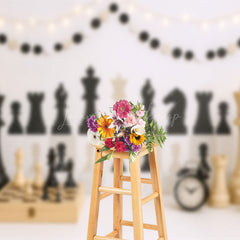 Lofaris Wood Black White Chess Fresh Cake Smash Backdrop