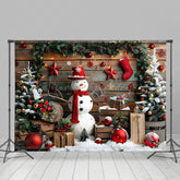 Lofaris Wood Board Snowman Christmas Baubles Photo Backdrop