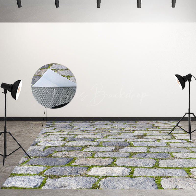 Lofaris Wood Door Greenery Floor Tiles Combo Set Backdrop