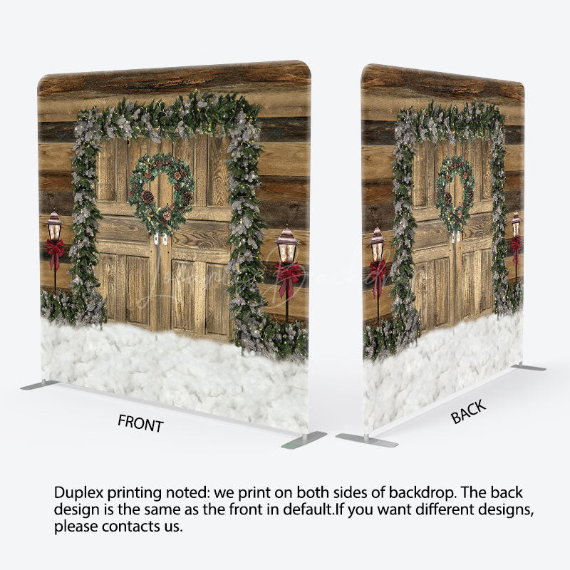 Lofaris Wood Door Pine Leaf Christmas Pillow Case Backdrop