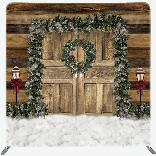 Lofaris Wood Door Pine Leaf Christmas Pillow Case Backdrop