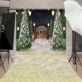 Lofaris Wood Fence Pine Tree Night Light Christmas Backdrop