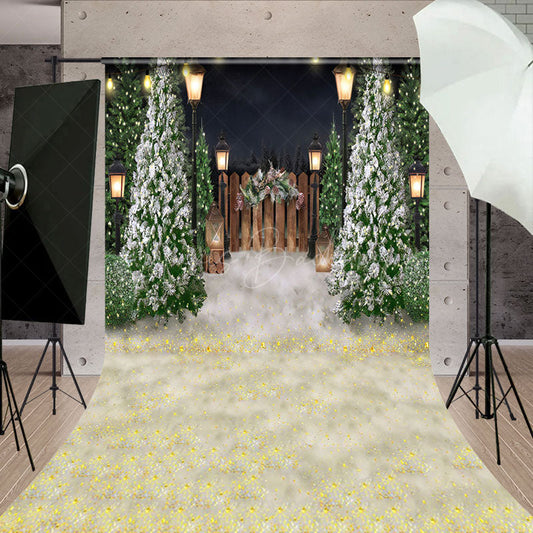 Lofaris Wood Fence Pine Tree Night Light Christmas Backdrop