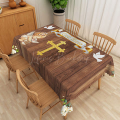 Lofaris Wood God Bless Baptism Party Rectangular Tablecloth