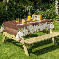 Lofaris Wood Grain God Bless Baptism Rectangular Tablecloth