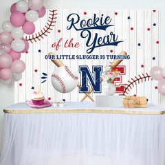 Lofaris Wood Grain Rookie Of The Year Baseball Party Backdrop