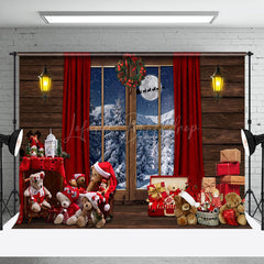 Lofaris Wood Grain Window Snow Mountain Moon Christmas Backdrop