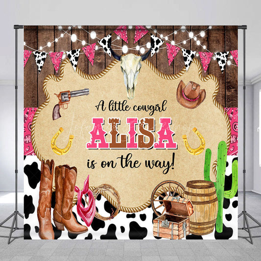 Lofaris Wood Little Cowgirl Custom Name Baby Shower Backdrop
