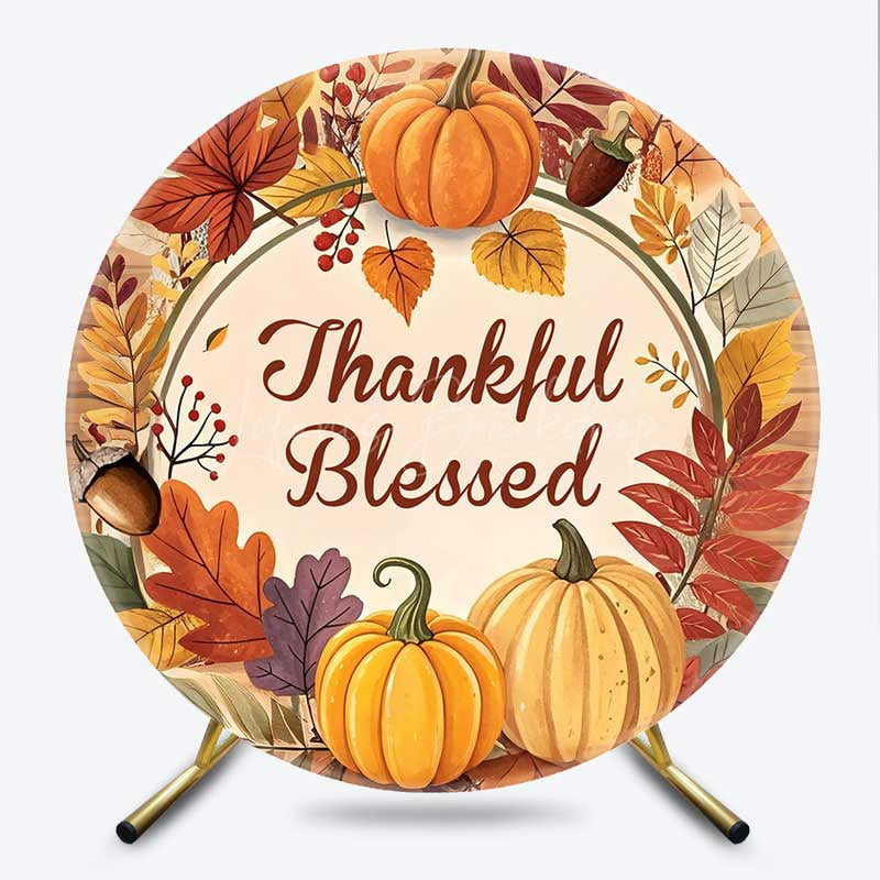 Lofaris Wood Pumpkin Thankful Blessed Autumn Round Backdrop