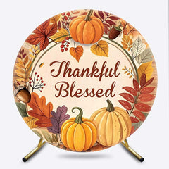Lofaris Wood Pumpkin Thankful Blessed Autumn Round Backdrop