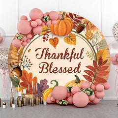 Lofaris Wood Pumpkin Thankful Blessed Autumn Round Backdrop