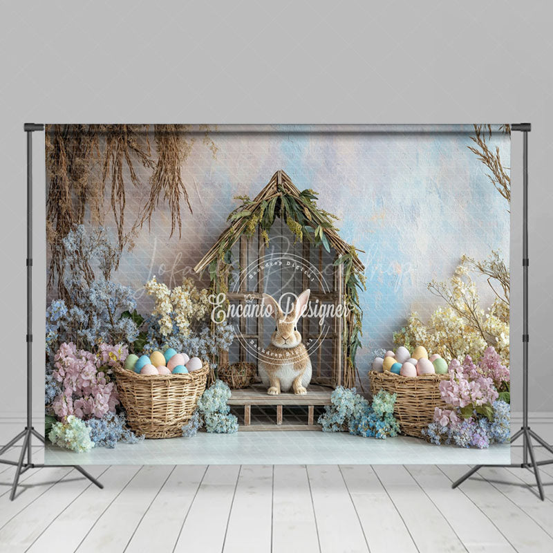 Lofaris Wood Rabbit Hutch Rainbow Wall Floral Easter Backdrop