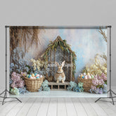 Lofaris Wood Rabbit Hutch Rainbow Wall Floral Easter Backdrop