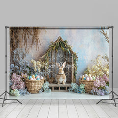 Lofaris Wood Rabbit Hutch Rainbow Wall Floral Easter Backdrop