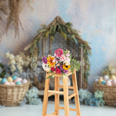 Lofaris Wood Rabbit Hutch Rainbow Wall Floral Easter Backdrop