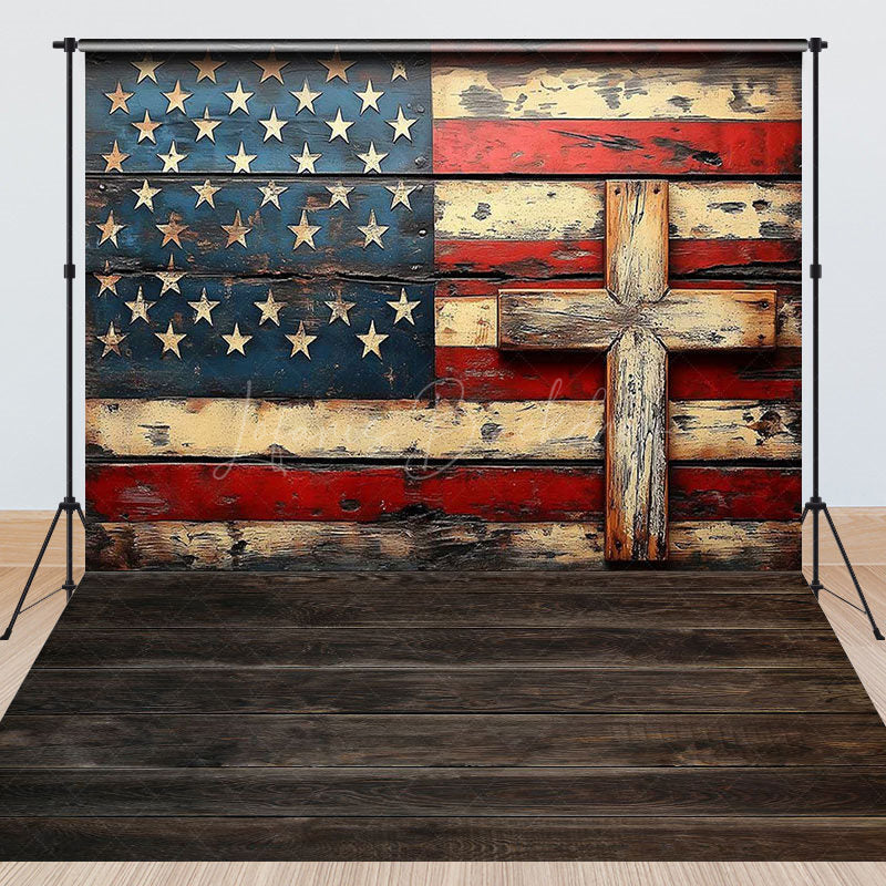 Lofaris Wood Usa Flag Cross Independence Day Combo Set Backdrop