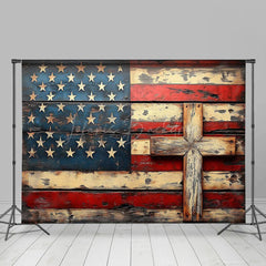 Lofaris Wood Usa Flag Cross Independence Day Combo Set Backdrop