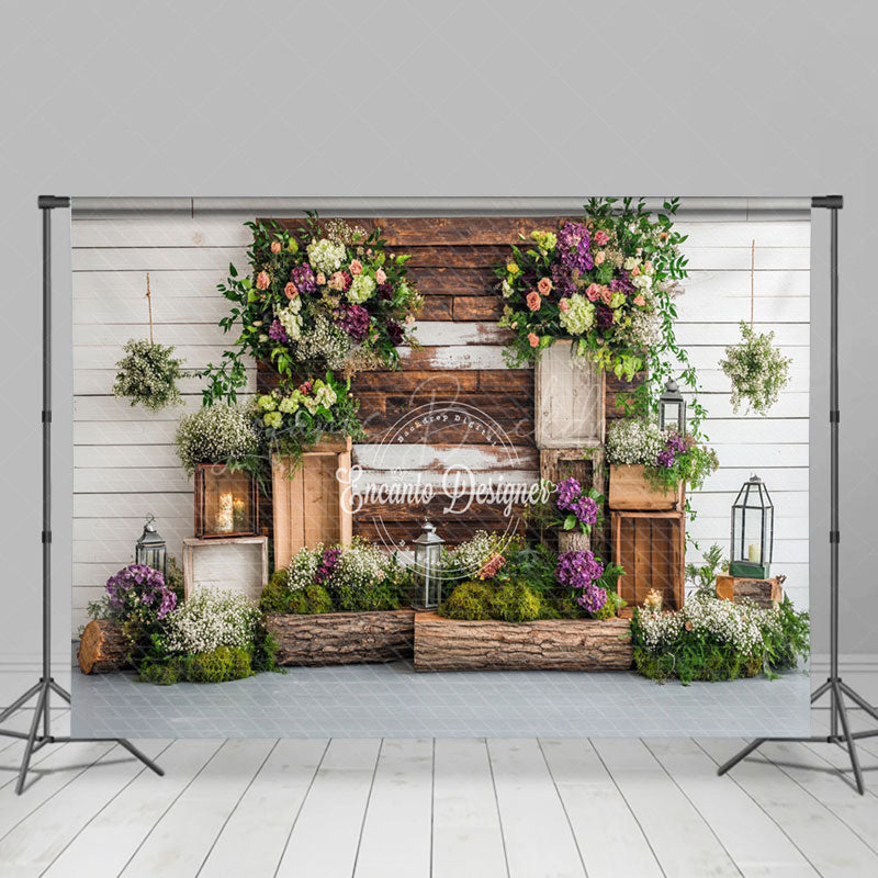 Lofaris Wood Wall Floral Greenery Spring Photography Backdrop