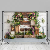 Lofaris Wood Wall Floral Greenery Spring Photography Backdrop
