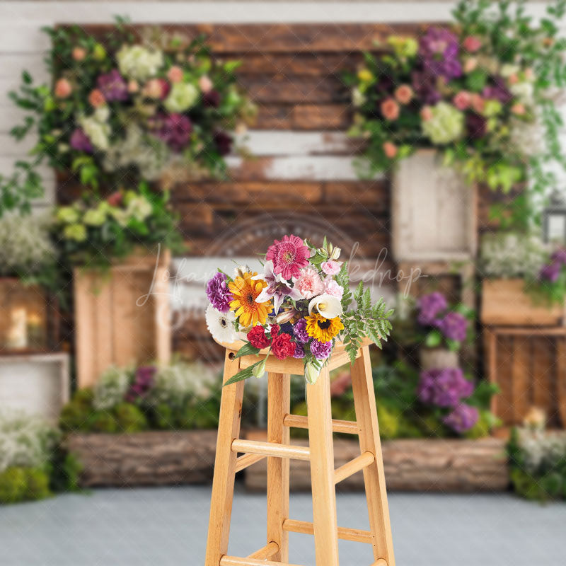 Lofaris Wood Wall Floral Greenery Spring Photography Backdrop