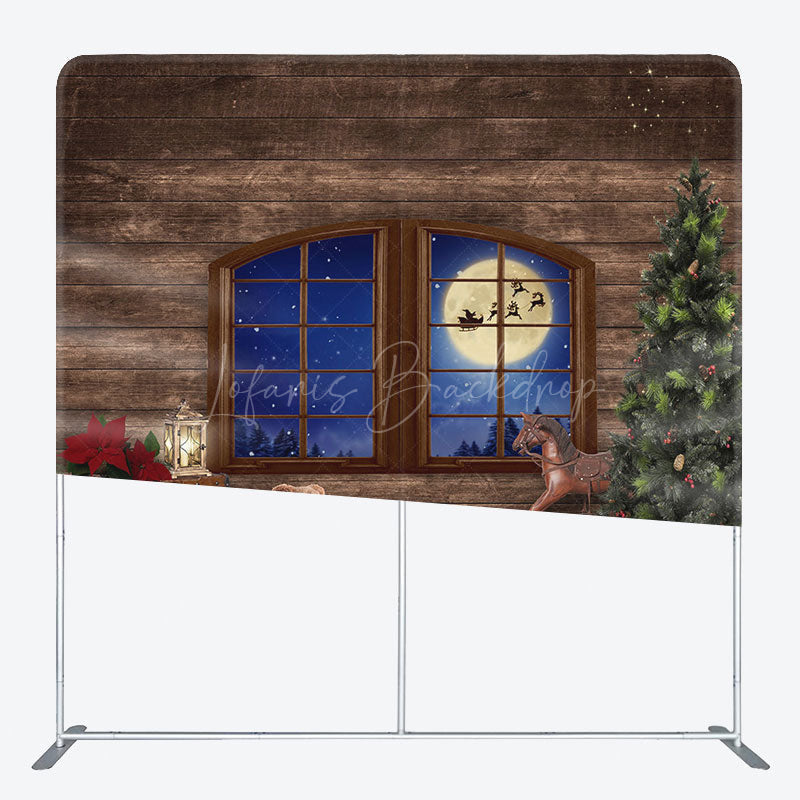 Lofaris Wood Window Moon Night Christmas Pillow Case Backdrop