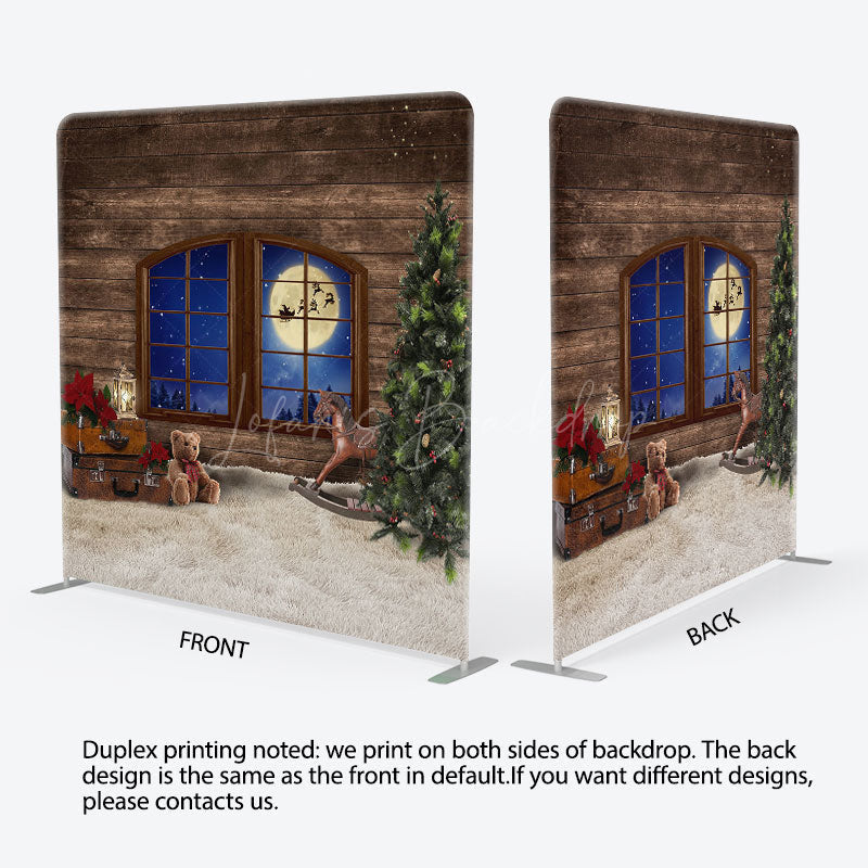 Lofaris Wood Window Moon Night Christmas Pillow Case Backdrop