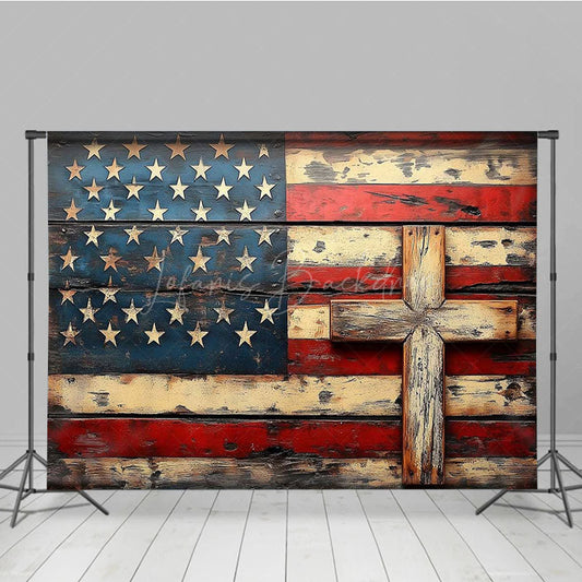 Lofaris Wooden American Flag God In Bless Photography Backdrop