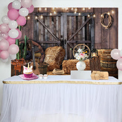 Lofaris Wooden Barn Door Lighted Cowboy Birthday Backdrop