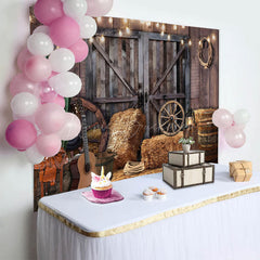 Lofaris Wooden Barn Door Lighted Cowboy Birthday Backdrop
