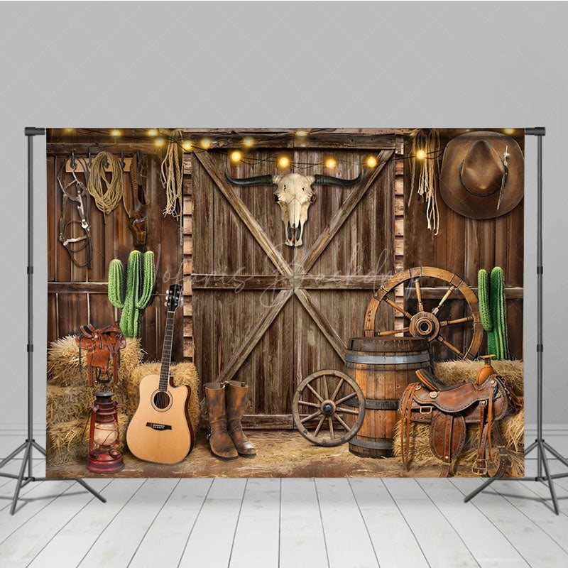 Lofaris Wooden Barn Door Western Cowboy Cake Smash Backdrop