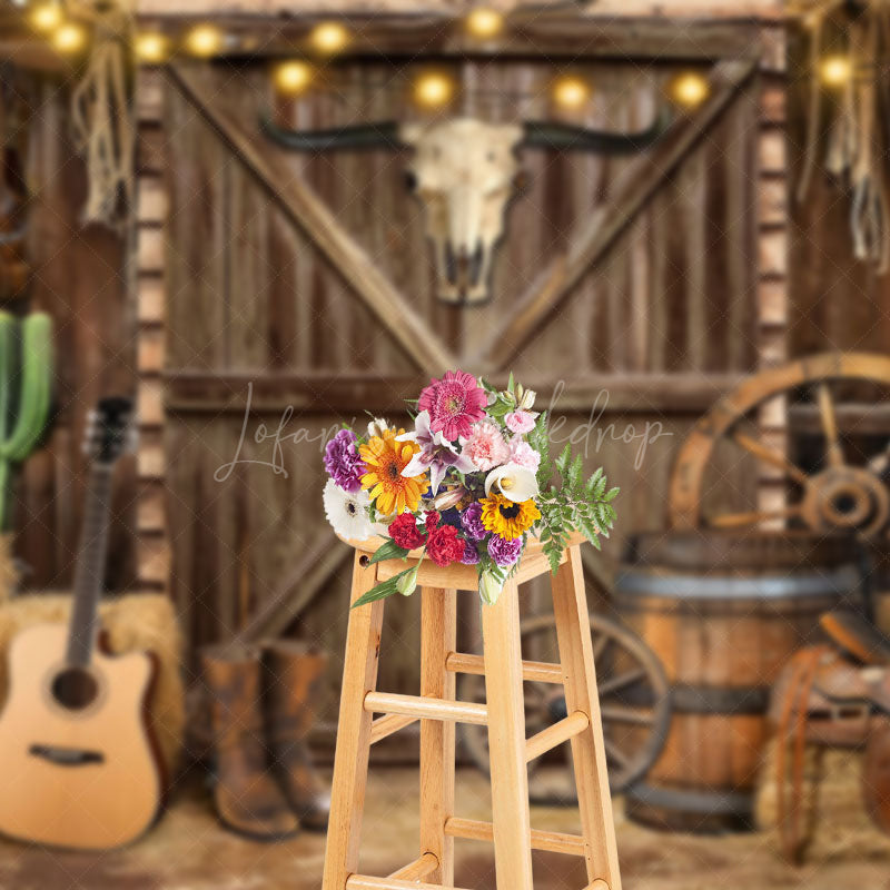 Lofaris Wooden Barn Door Western Cowboy Cake Smash Backdrop