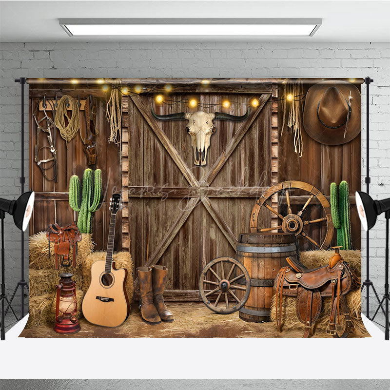 Lofaris Wooden Barn Door Western Cowboy Cake Smash Backdrop