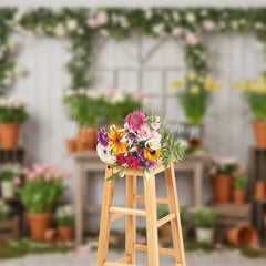 Lofaris Wooden Board Planting Tulips Floral Spring Backdrop
